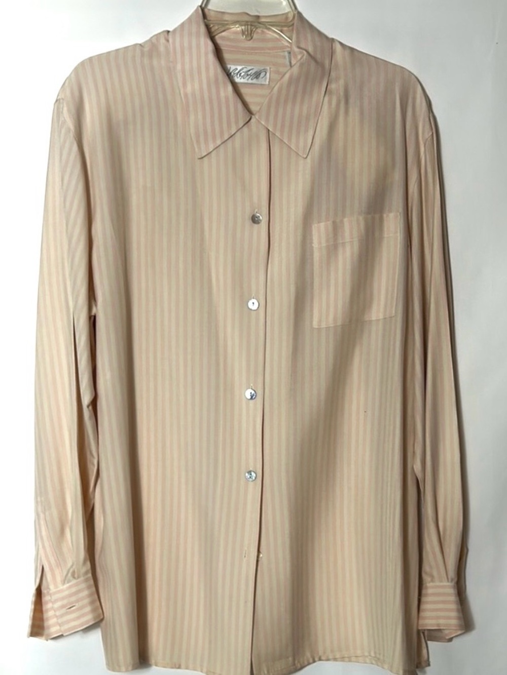 Lord & Taylor Women’s Size 14 Silk Button Front Pink White Striped Blouse